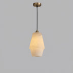 Illuminated Modern Faceted Alabaster Pendant Light Studio Shot