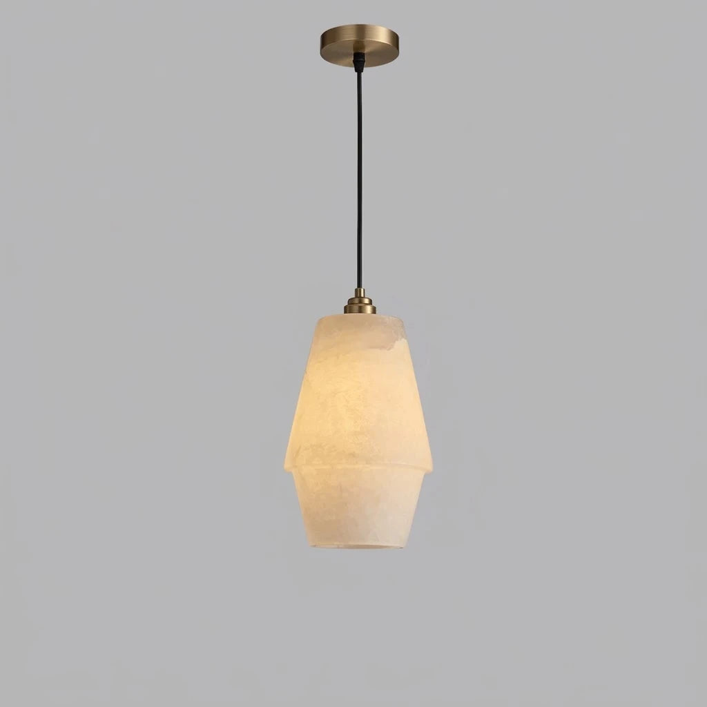 Illuminated Modern Faceted Alabaster Pendant Light Studio Shot