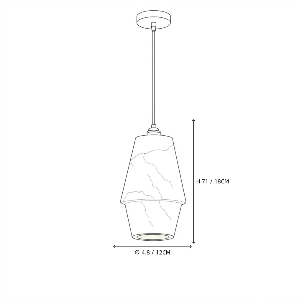 Modern Faceted Alabaster Art Glass Pendant Light Line Art Dimension Diagram