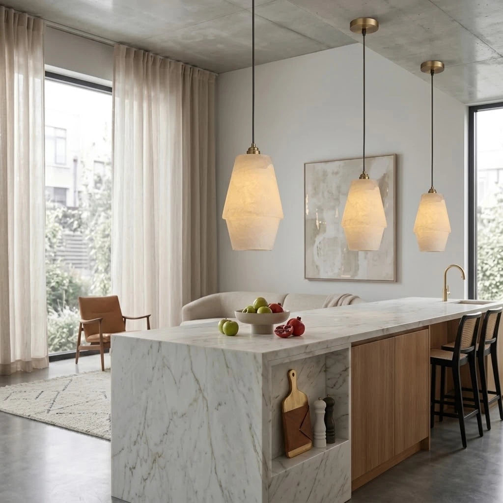 Modern Alabaster Art Glass Pendant Light in Open Kitchen Interior