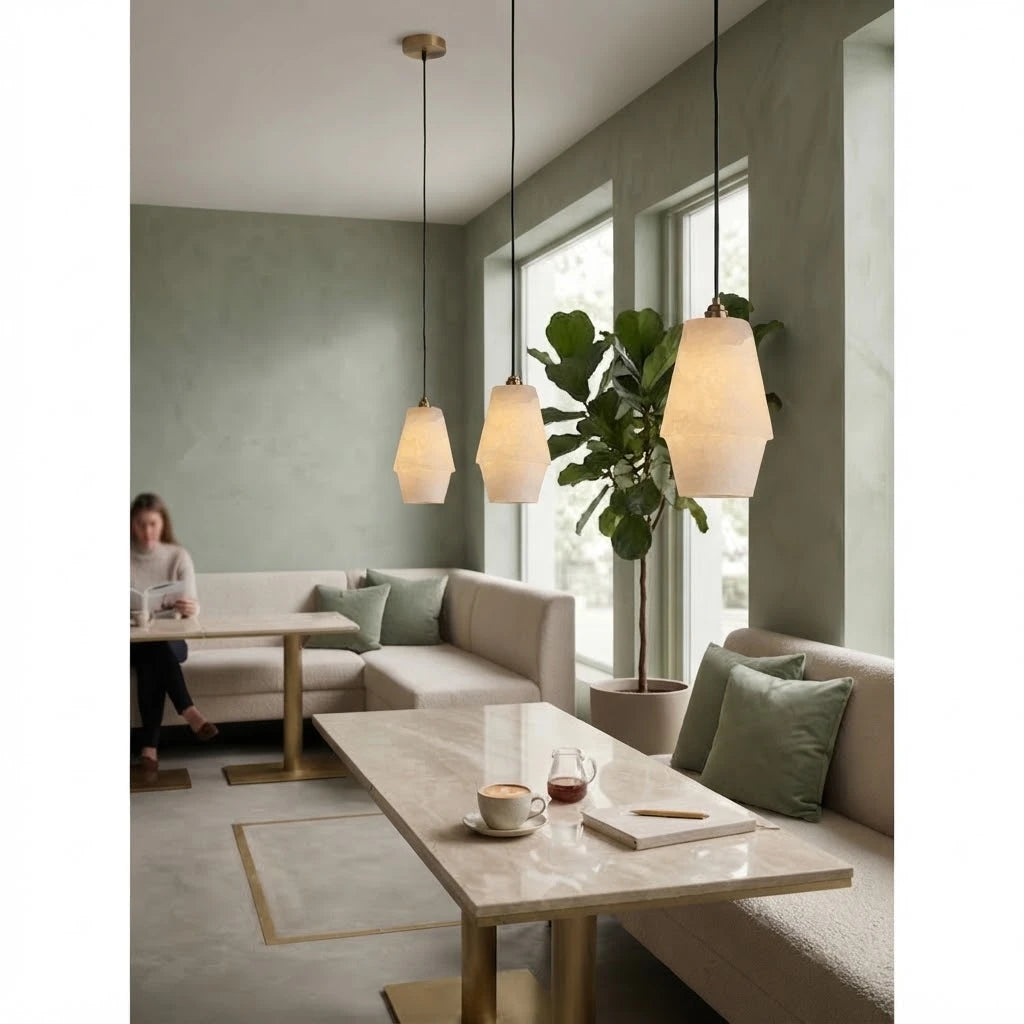 Modern Alabaster Art Glass Pendant Light in Dining Nook Setting