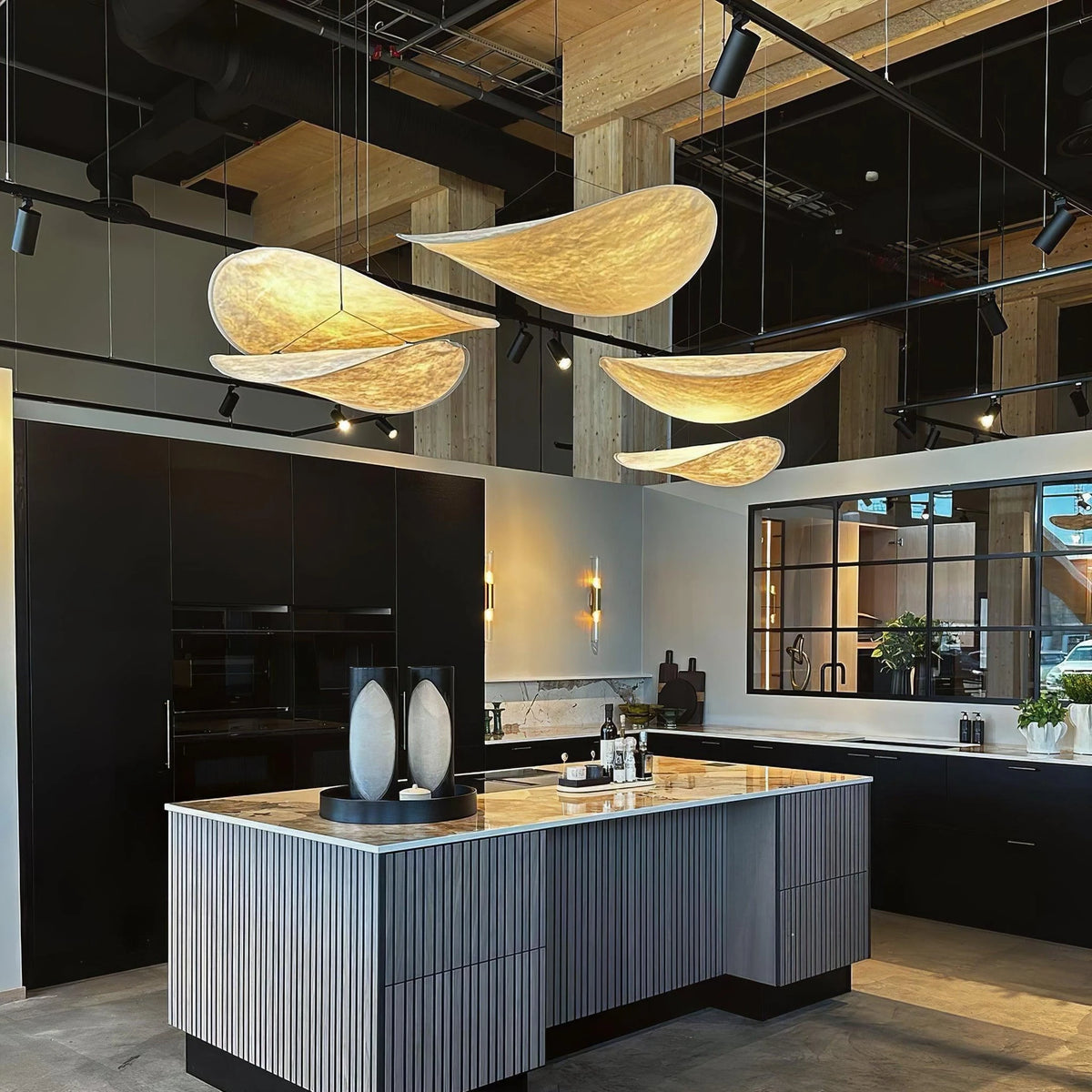 Modern Satin Fabric Cloud Wave Art Pendant Lights Over Kitchen Island