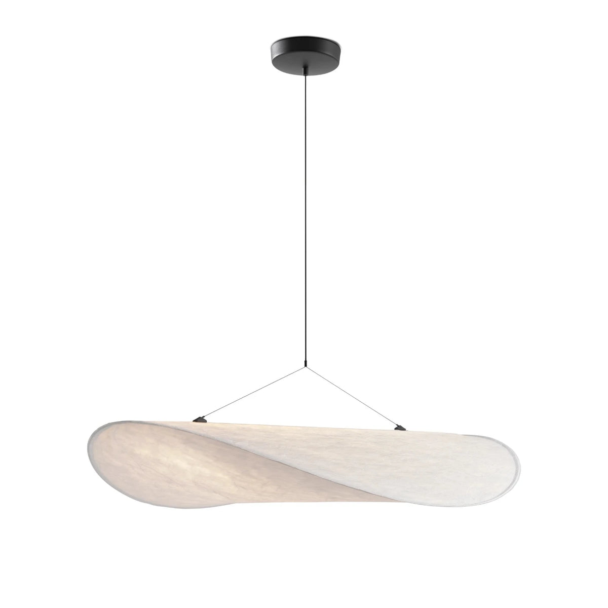 Modern Black Frame and Satin Fabric Cloud Wave Art Pendant Light with Black Canopy on Pure White Background