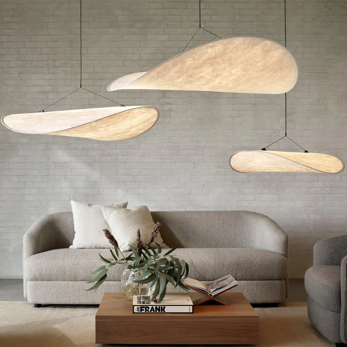 Modern Satin Fabric Cloud Wave Art Pendant Lights in Luxury Living Area