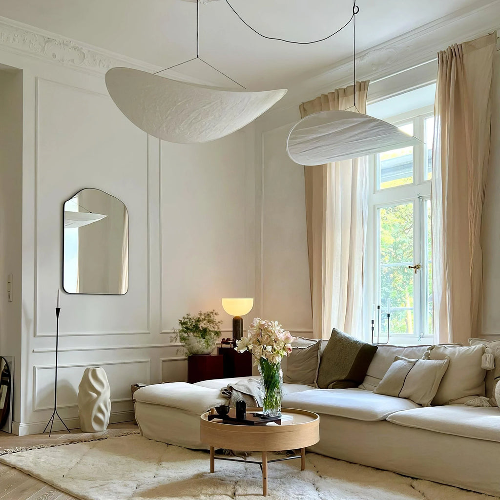 Modern Satin Fabric Cloud Wave Art Pendant Light in Contemporary Living Space