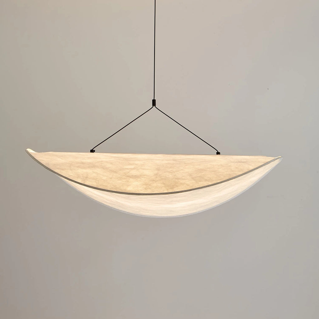 Upward View of Illuminated Modern Cloud Wave Art Pendant Light Studio Display