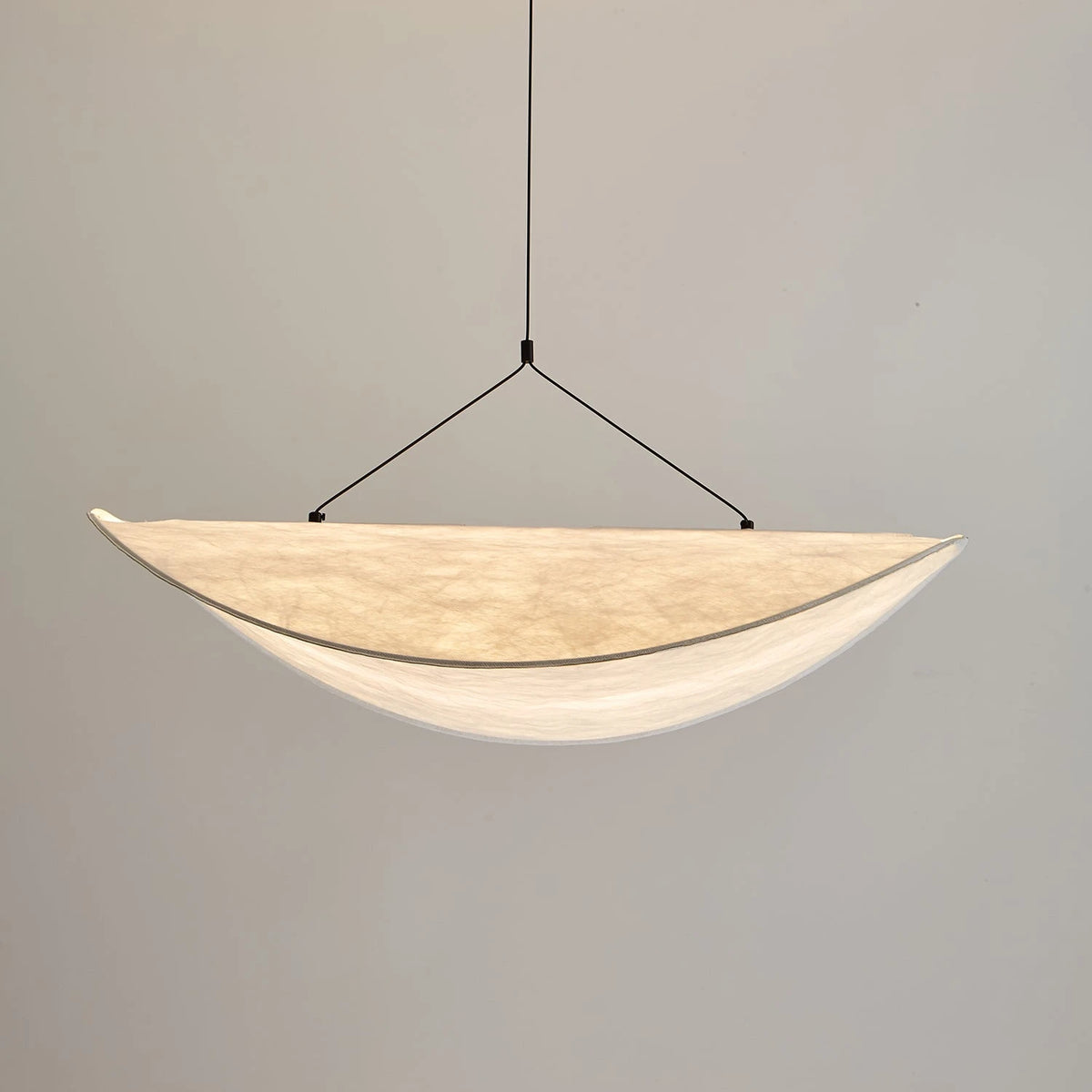 Upward View of Illuminated Modern Cloud Wave Art Pendant Light Studio Display