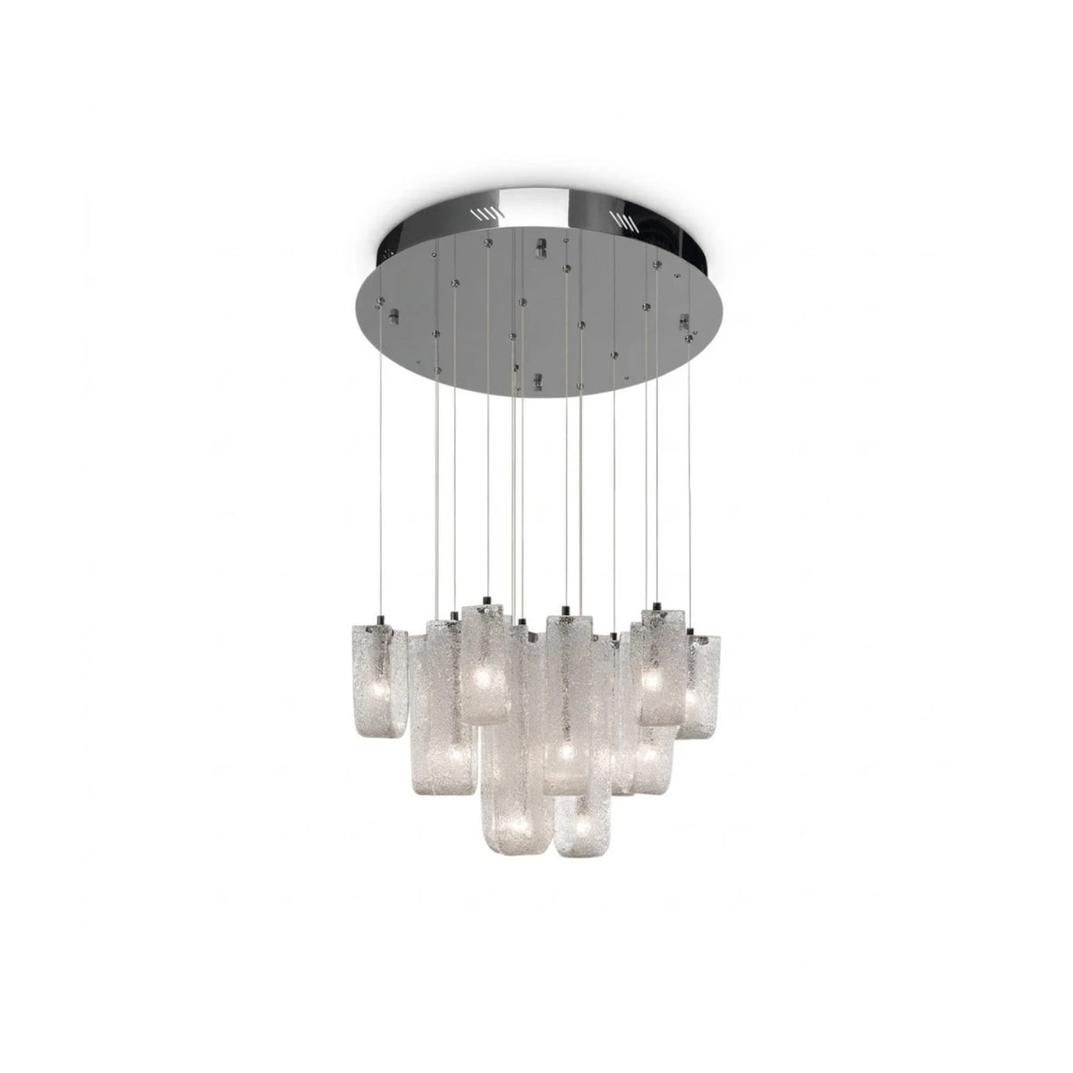 Angled View of Modern Multi-Light Art Glass Chandelier Studio Shot
