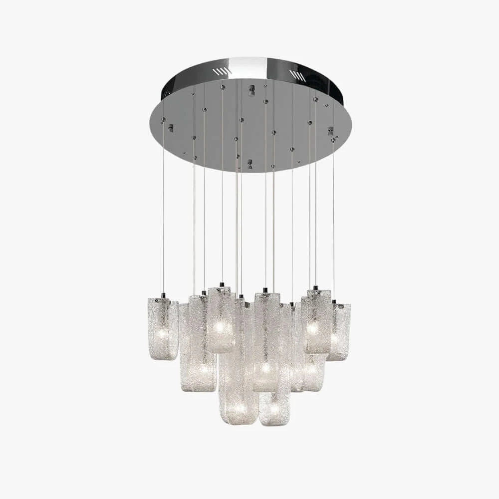Side View of Modern Multi-Light Art Glass Chandelier Studio Display