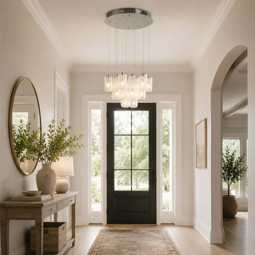 Modern Multi-Light Ice Glass Chandelier in Entryway Foyer Setting