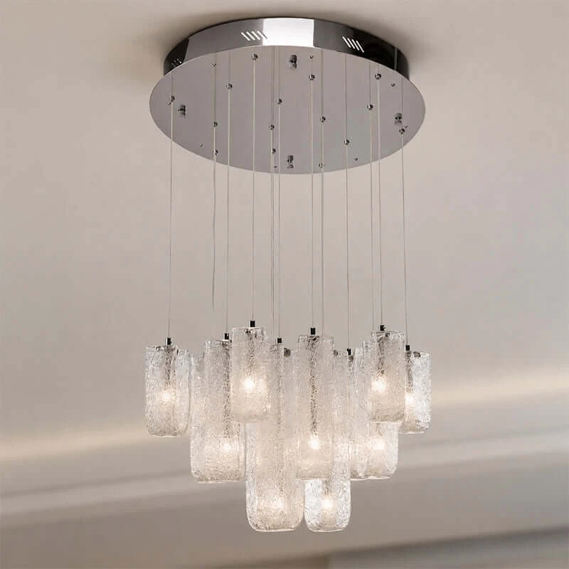 Front View of Modern Multi-Light Art Glass Chandelier Studio Display