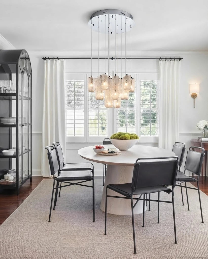 Modern Multi-Light Art Glass Chandelier in Formal Dining Room