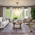 Modern Brass White Disc Art Glass Chandelier in Bright Living Room