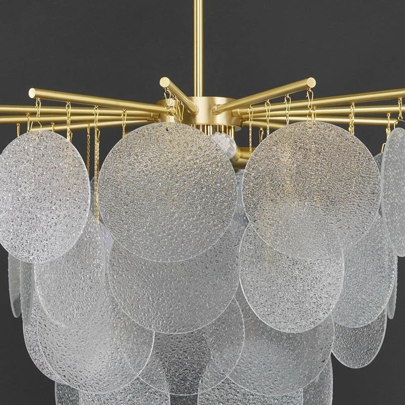 Close Up View of White Disc Glass Shades and Internal Bulbs Structure