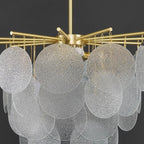 Close Up View of White Disc Glass Shades and Internal Bulbs Structure