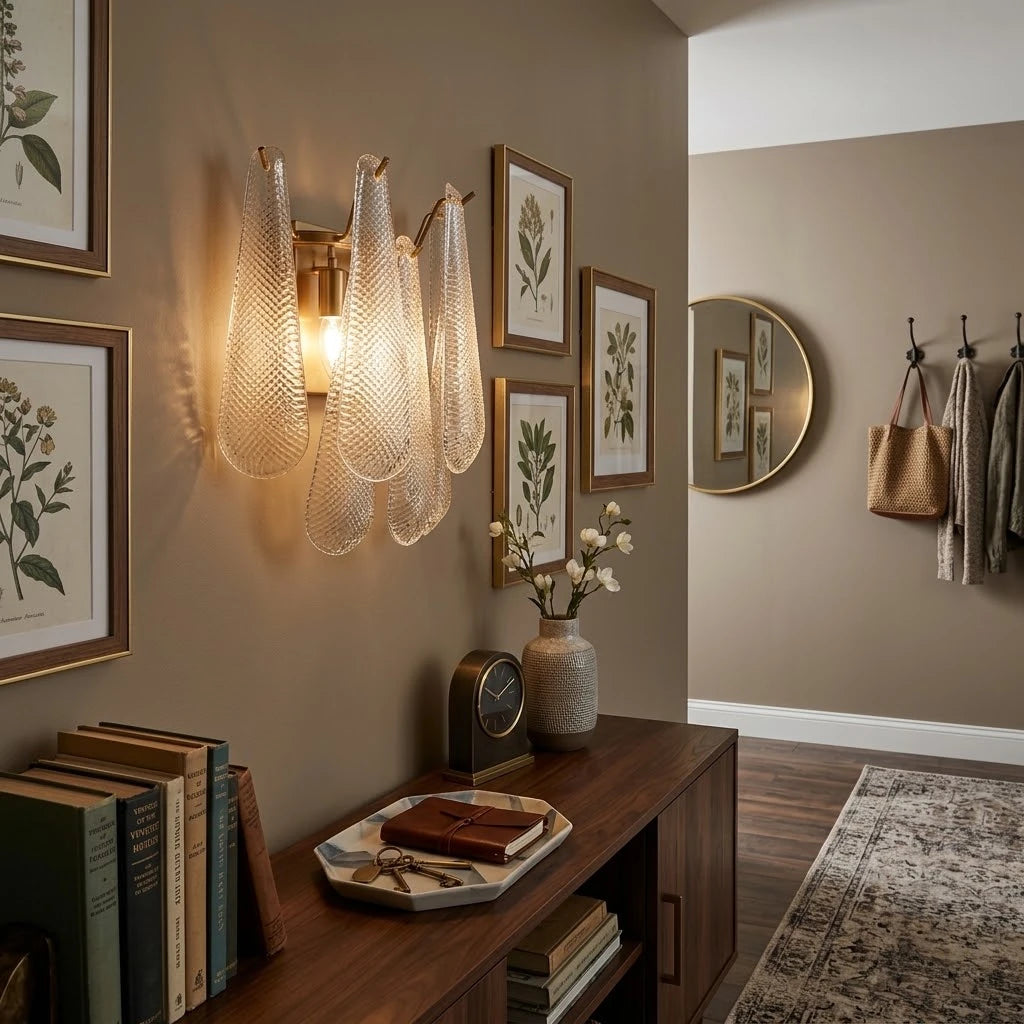 Modern Brass Wall Sconce in Entryway Corridor