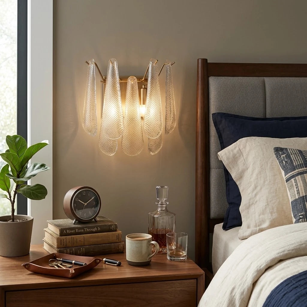 Modern Brass Wall Sconce in Master Bedroom Setting