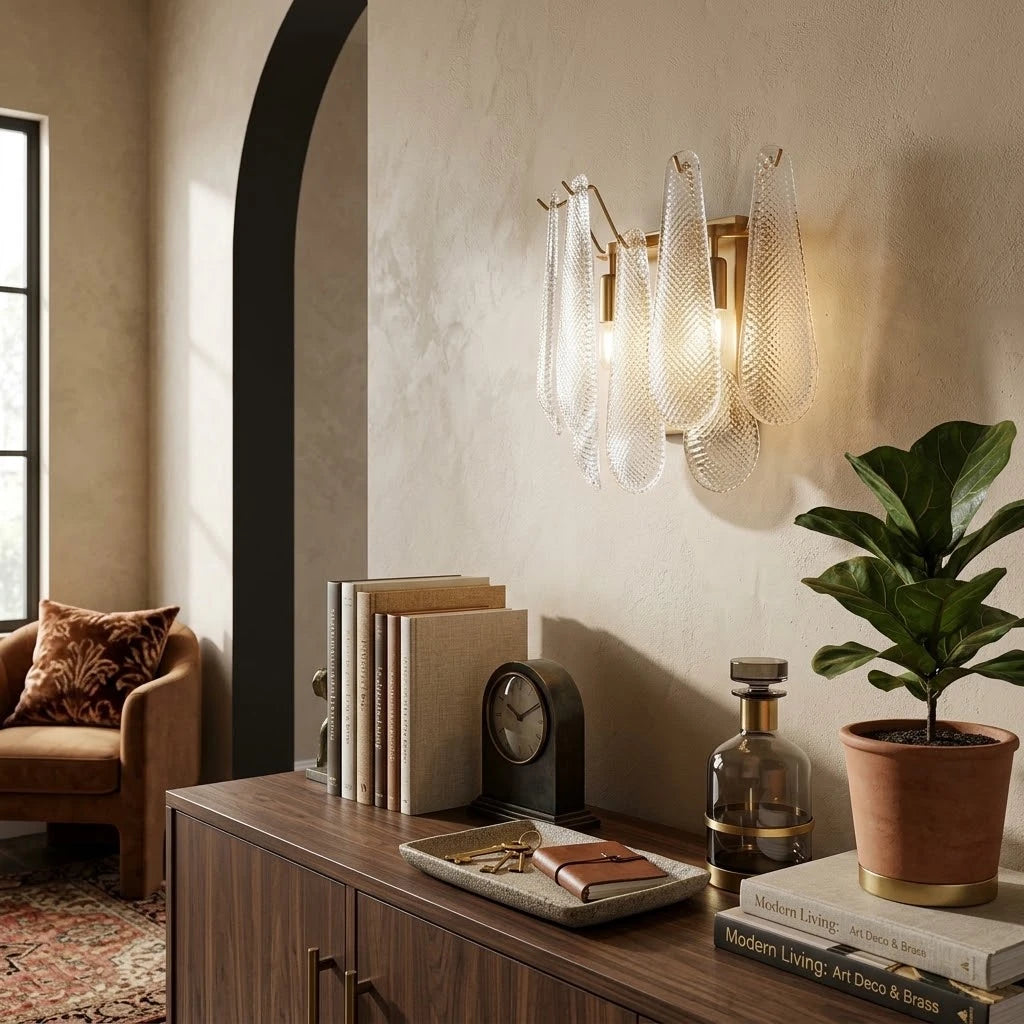 Modern Ice Glass Art Wall Sconce in Hallway Interior