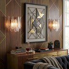 Modern Brass and Ice Glass Wall Sconces in Luxury Living Room
