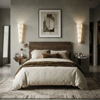 Pair of Modern Alabaster Bedside Wall Sconces Flanking Bed