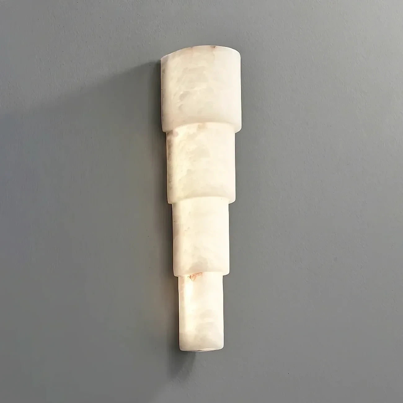 Illuminated Tiered Cylinder Alabaster Wall Light Studio Display
