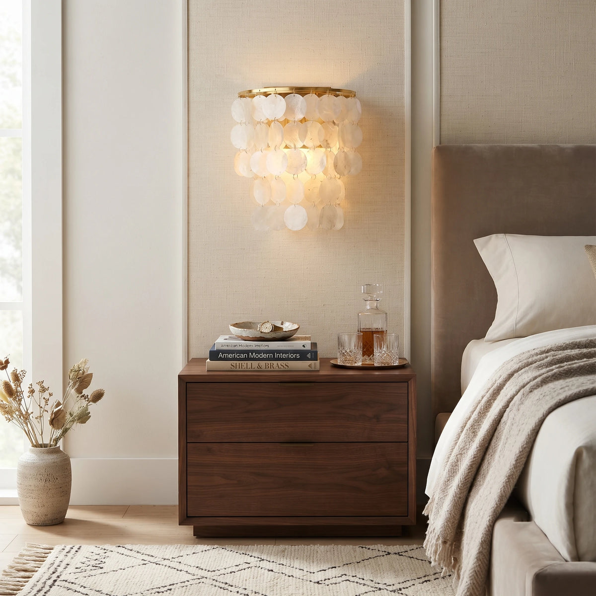 Round Capiz Shell Sconce as Ambient Bedside Lighting