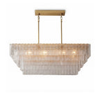 Modern Multi-Tier Crystal Rod Linear Chandelier with Brass Canopy on Pure White Background