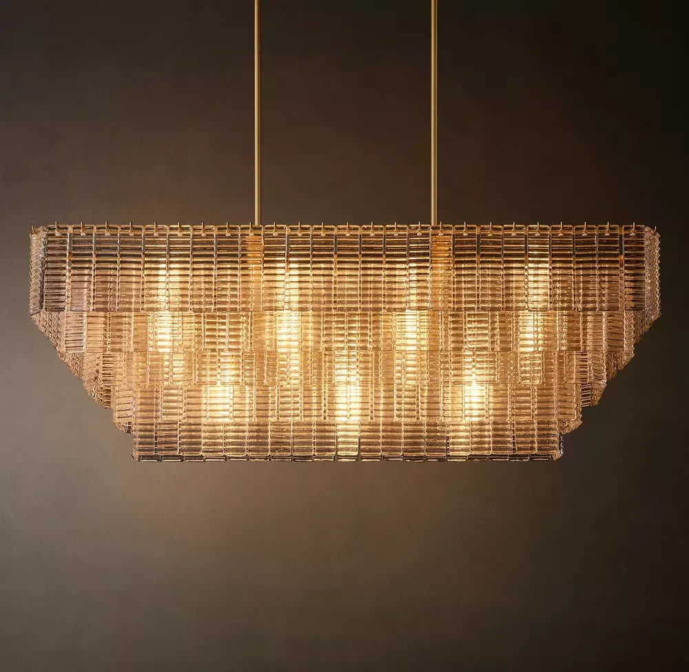 Illuminated Modern Multi-Tier Crystal Rod Linear Chandelier Studio Shot