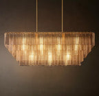 Illuminated Modern Multi-Tier Crystal Rod Linear Chandelier Studio Shot