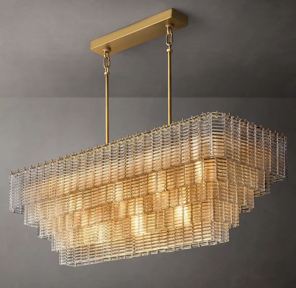 Illuminated Modern Crystal Rod Linear Chandelier Studio Display