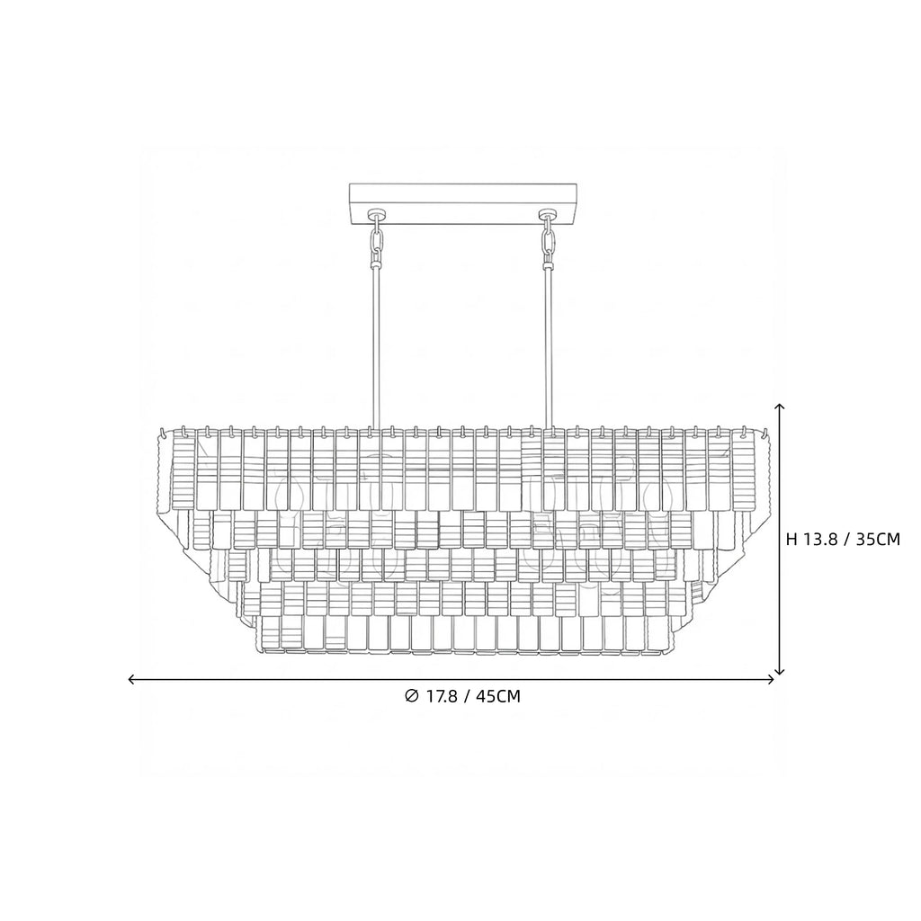 Modern Crystal Rod Linear Chandelier Line Art Dimension Diagram