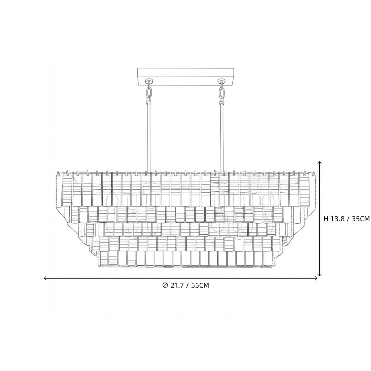 Modern Long Crystal Rod Linear Chandelier Line Art Dimension Diagram