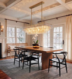Modern Multi-Tier Crystal Rod Linear Chandelier in Formal Dining Room