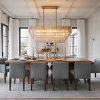 Modern Multi-Tier Crystal Rod Linear Chandelier in Elegant Dining Setting