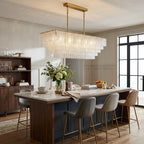 Modern Crystal Rod Linear Chandelier Over Breakfast Bar