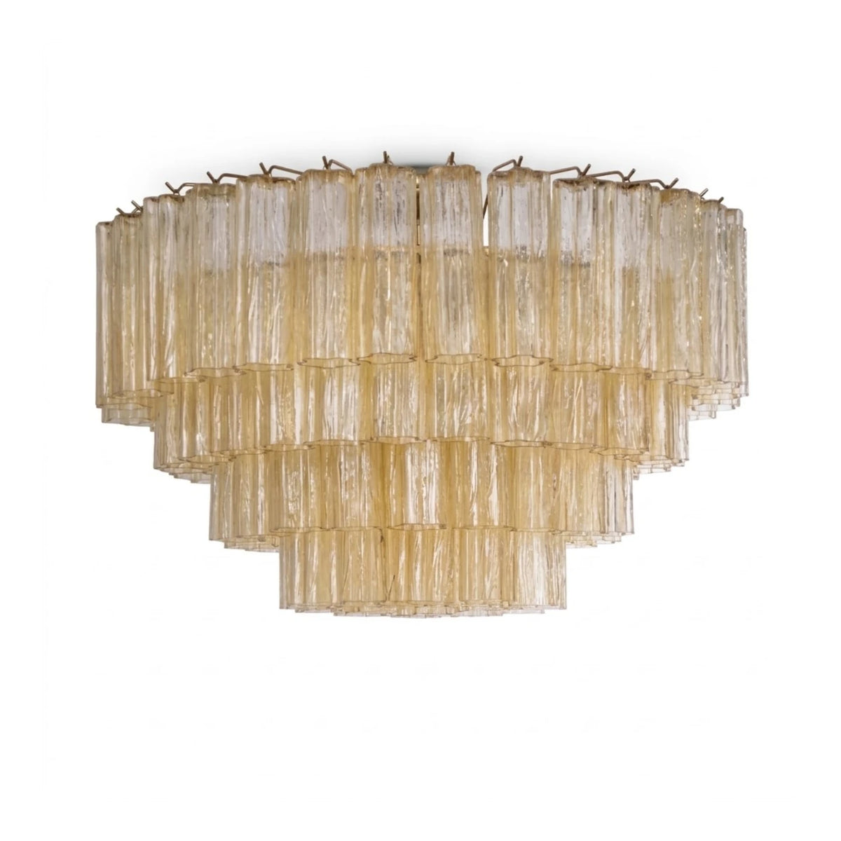 Modern Multi-Tier Crystal Prism Flush Mount Ceiling Light with Brass Hardware on Pure White Background