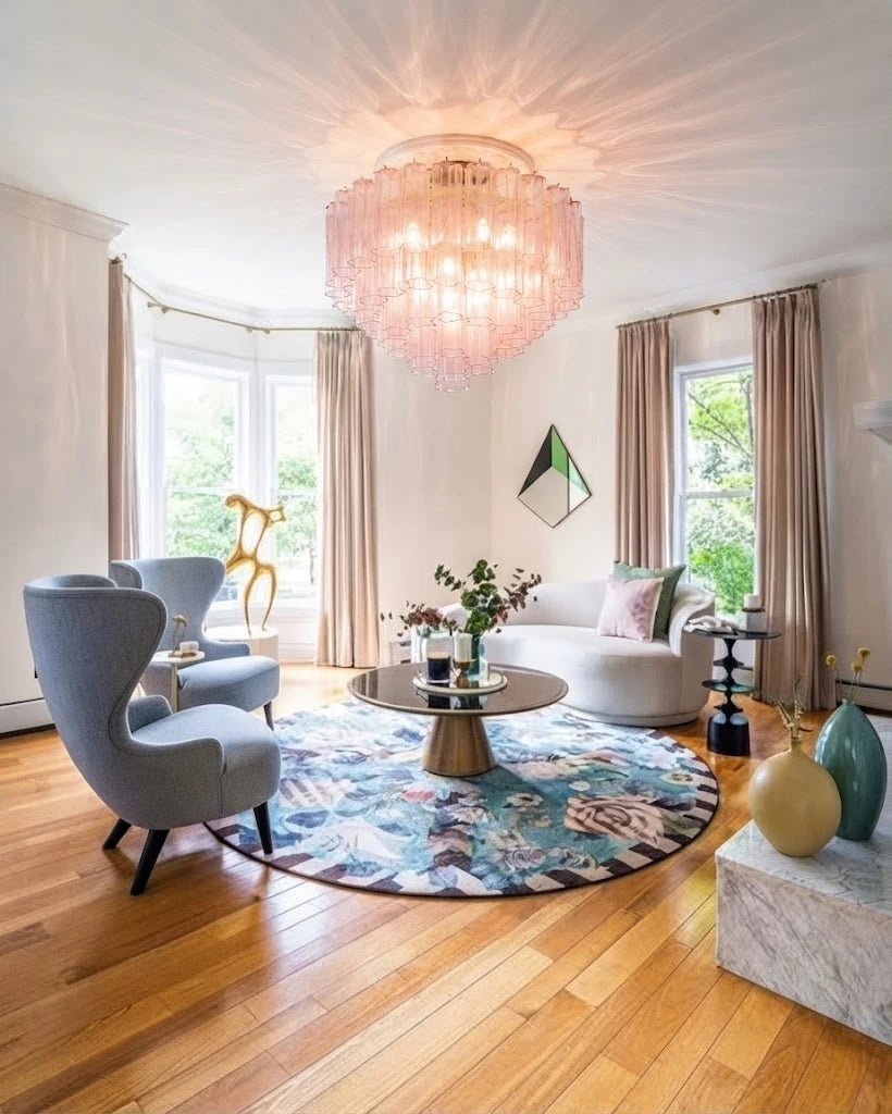 Modern Crystal Prism Ceiling Light in Living Room Setting