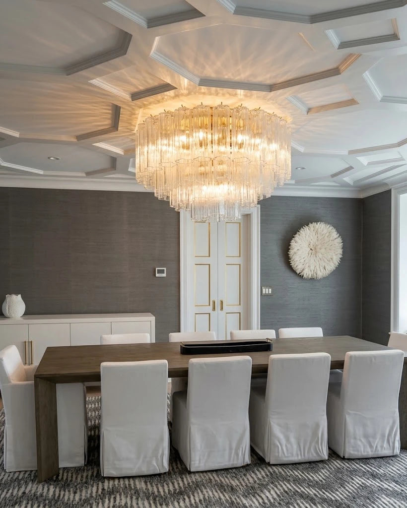 Modern Crystal Prism Ceiling Light Over Dining Table Interior