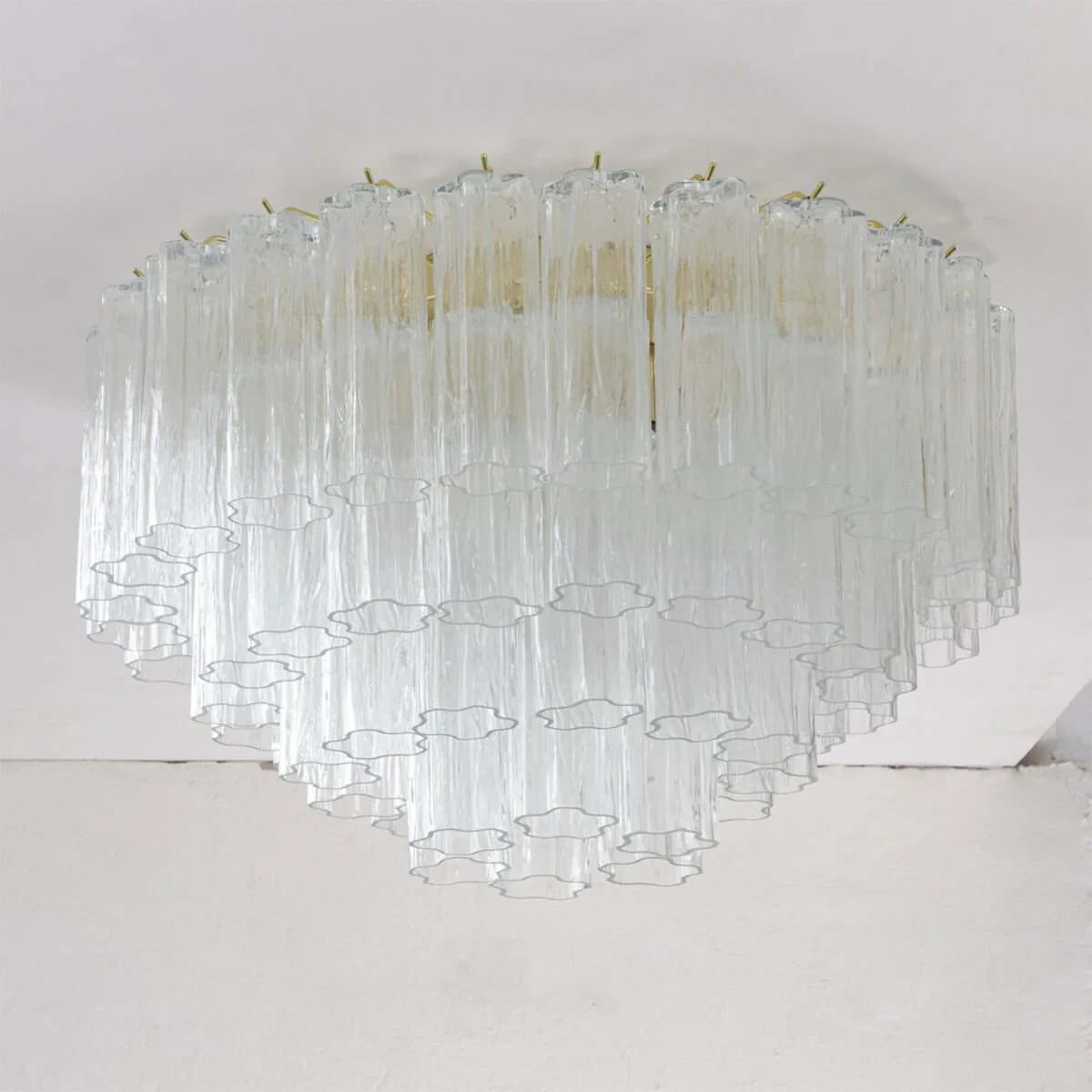 Illuminated Modern Clear Crystal Prism Ceiling Light Studio Shot