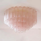 Illuminated Modern Pink Crystal Prism Flush Mount Ceiling Light Studio Shot