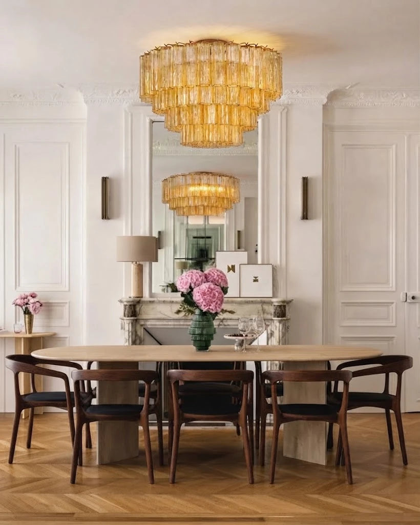 Modern Multi-Tier Crystal Prism Flush Mount Ceiling Light Over Dining Table
