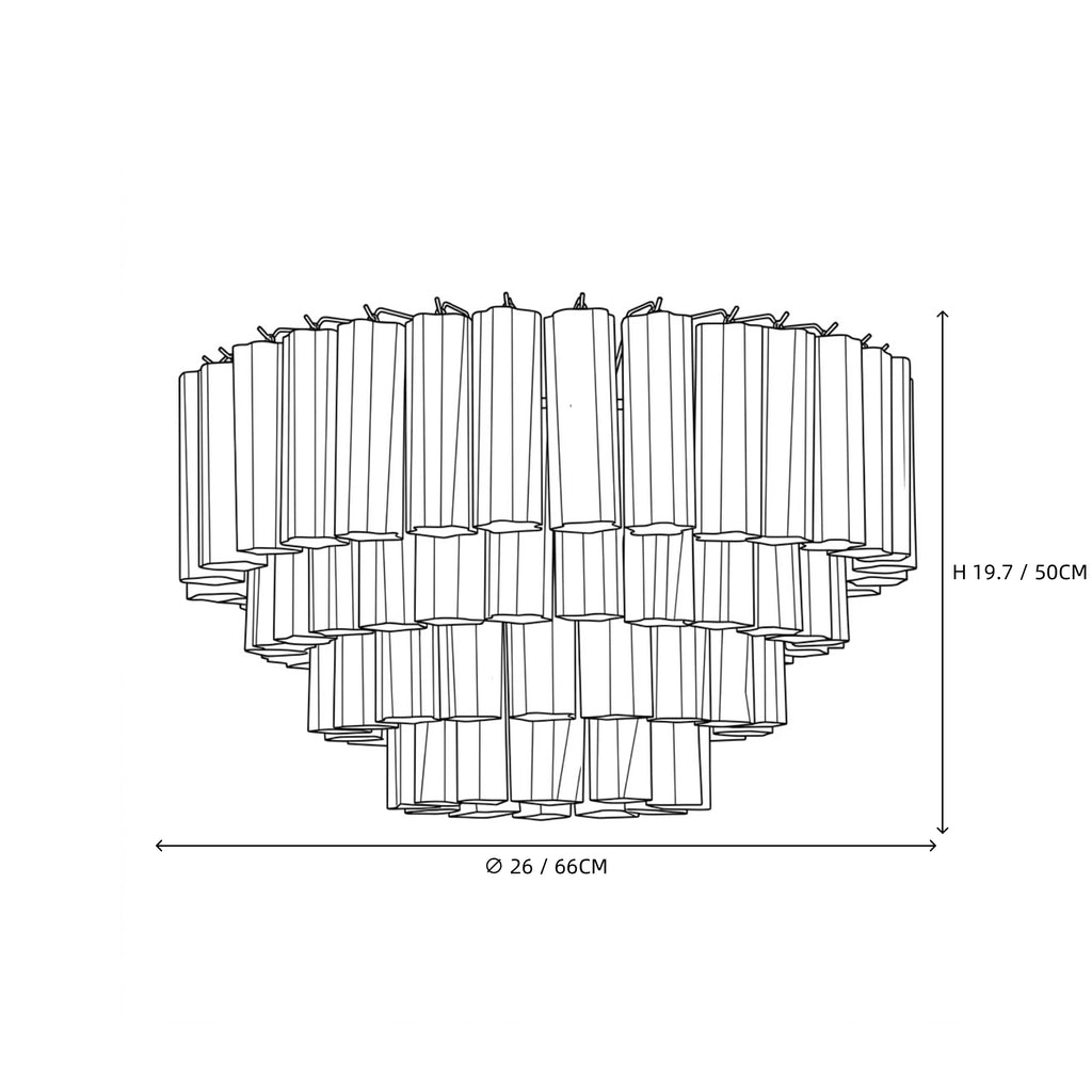 Modern Multi-Tier Crystal Prism Flush Mount Ceiling Light Line Art Dimension Diagram