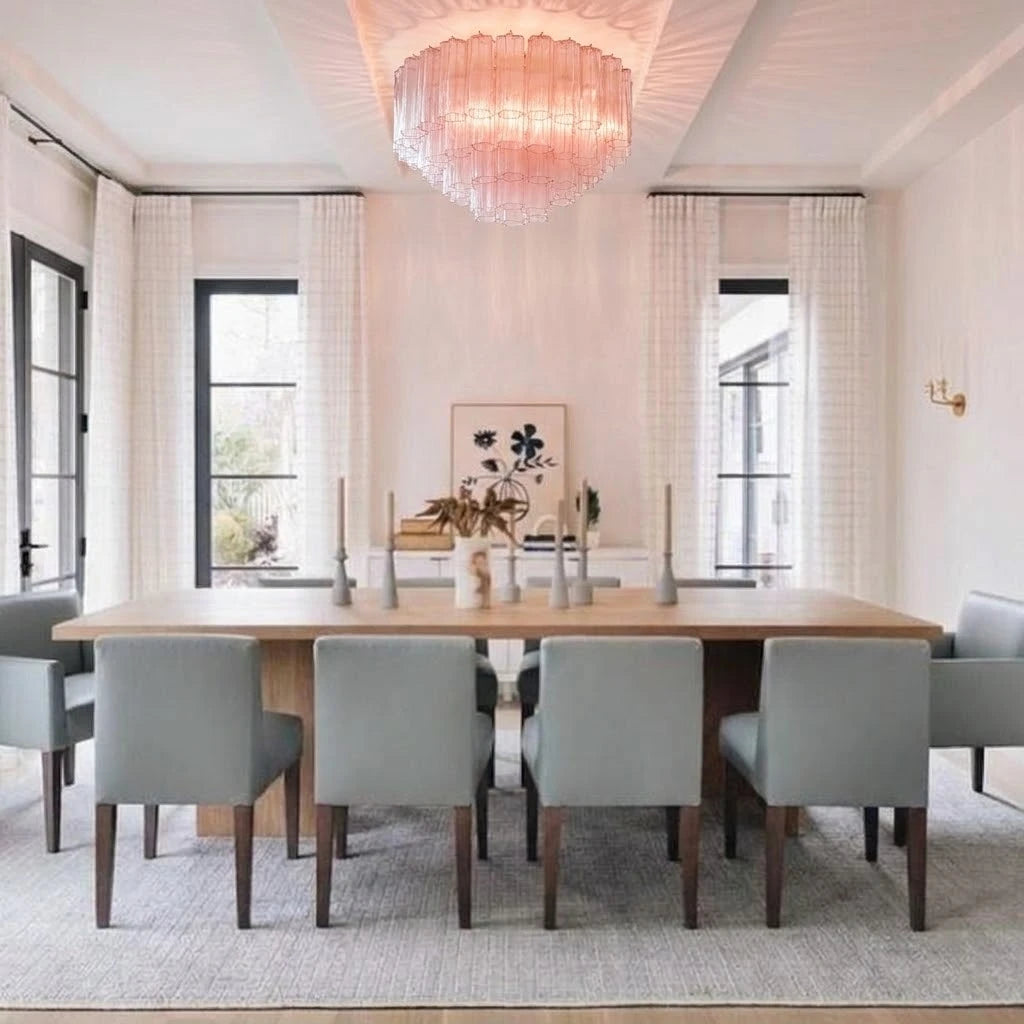 Modern Multi-Tier Crystal Ceiling Light Over Dining Room Table