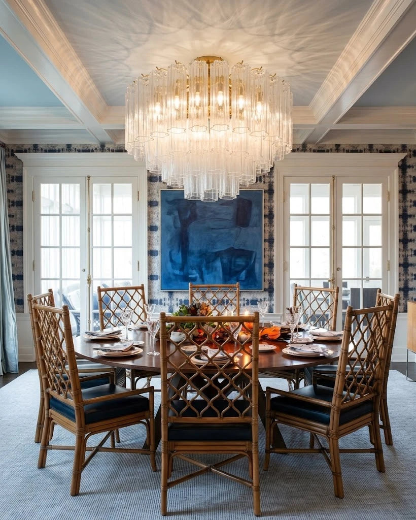 Modern Multi-Tier Crystal Ceiling Light in Luxury Dining Room