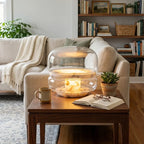 Modern Alabaster Glass Table Lamp on Living Room End Table