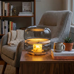Contemporary Glass Accent Lamp on Living Room Side Table