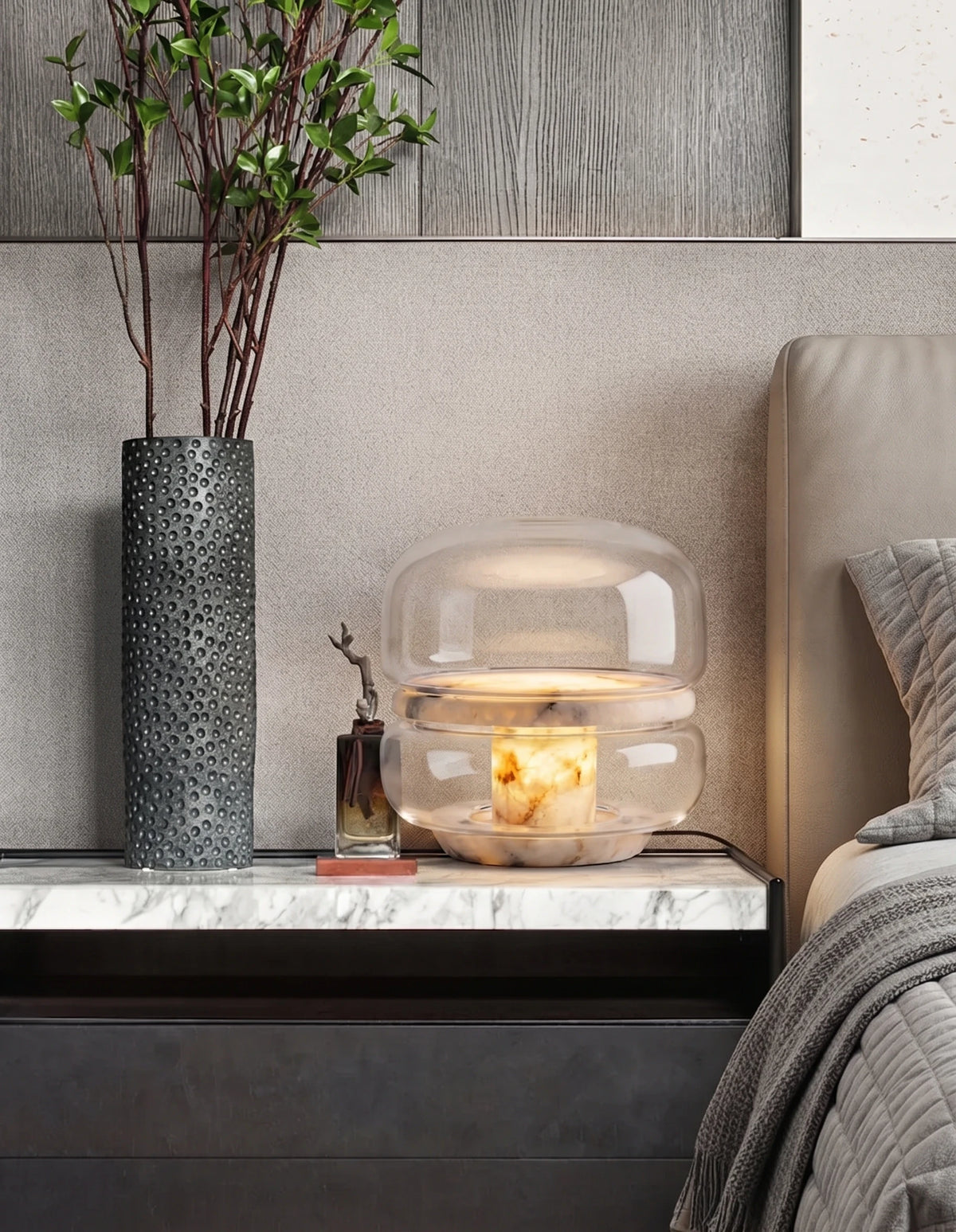 Modern Alabaster and Glass Table Lamp on Console Table