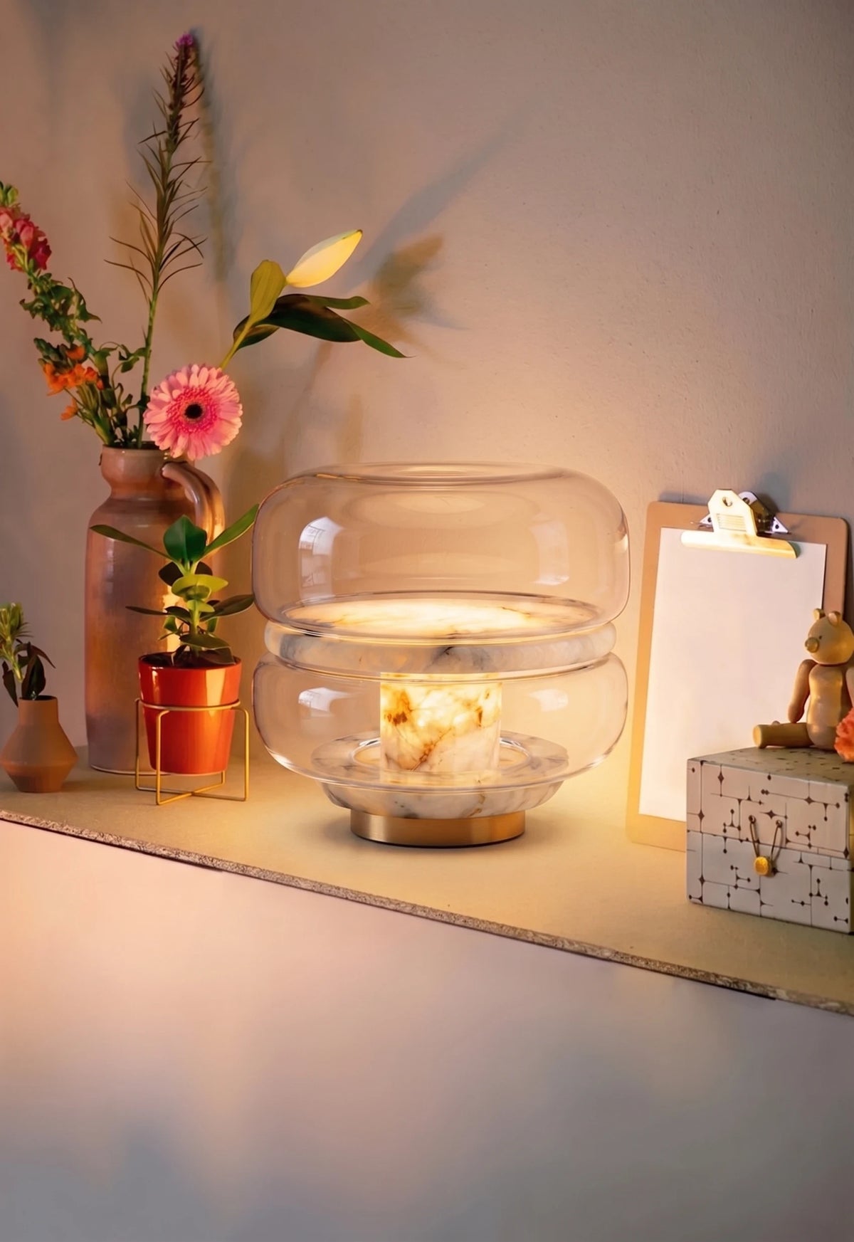 Organic Modern Accent Lamp on Floating Console Shelf