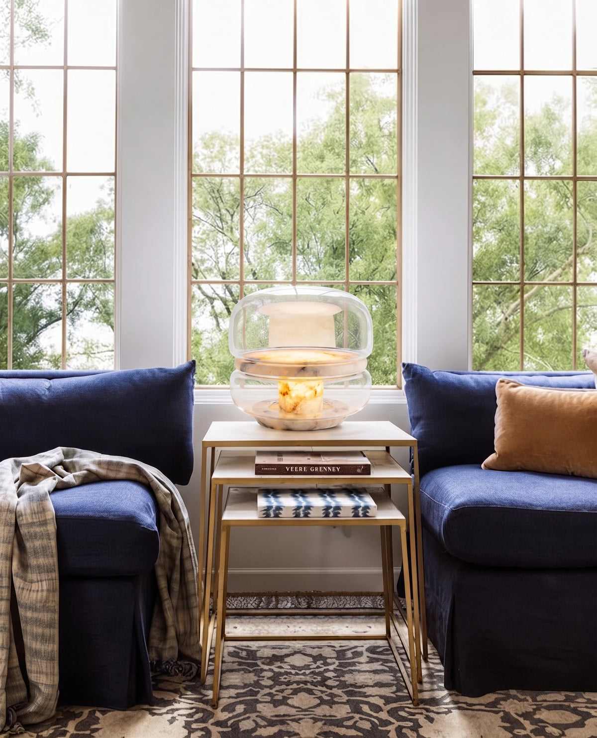 Modern Alabaster Glass Table Lamp on Living Room Side Table