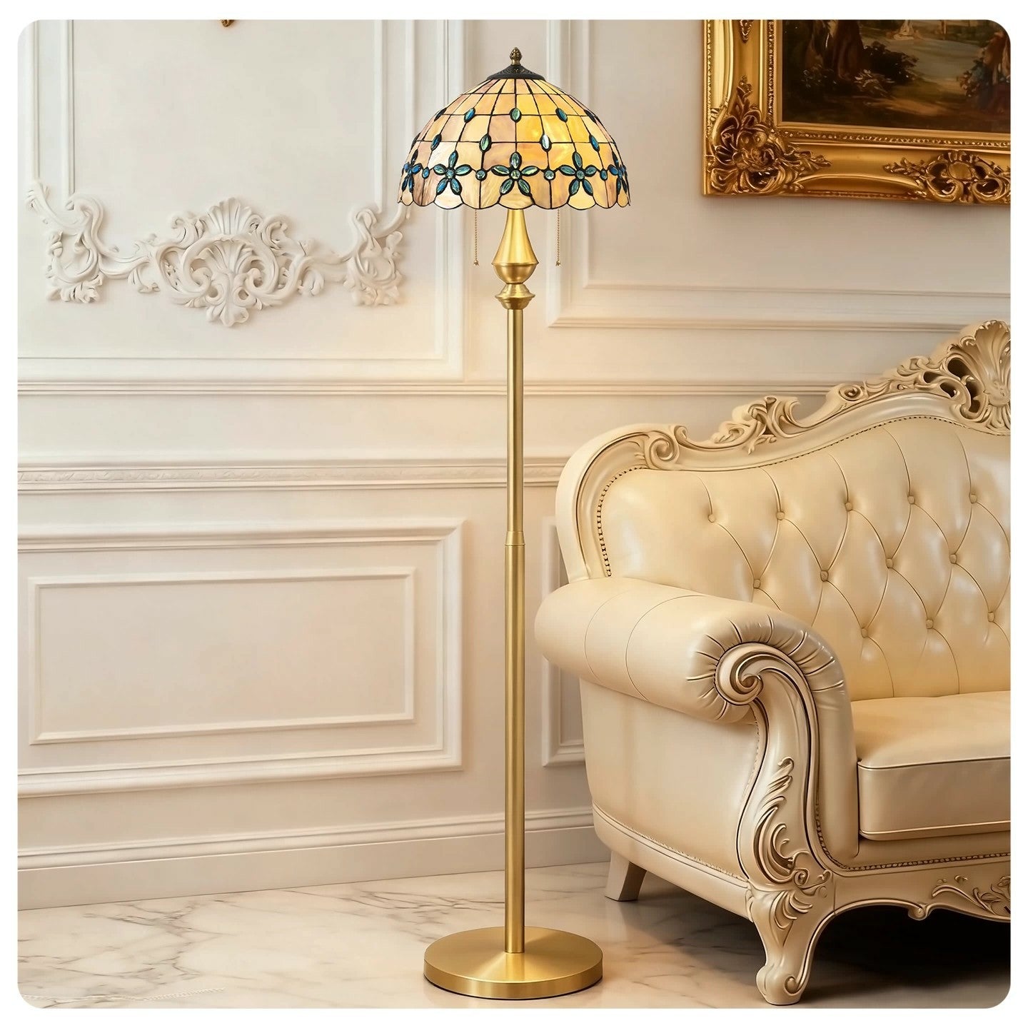 Tiffany-Style Amber Floral Floor Lamp